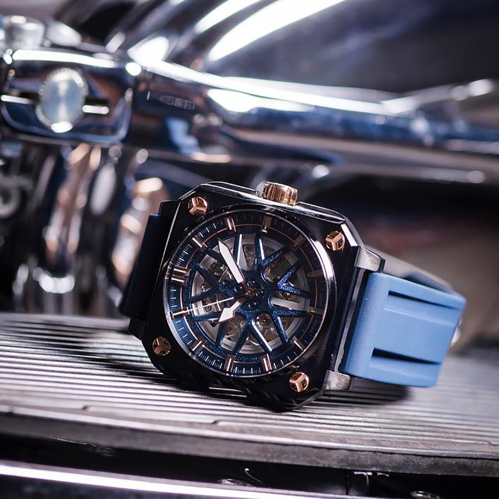 ROMAGO 極速鏤空自動腕錶-藍色/46.5mm