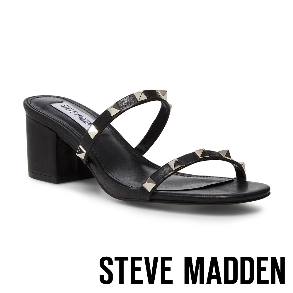 STEVE MADDEN-ISME 前衛搖滾鉚釘粗跟涼拖鞋-黑色