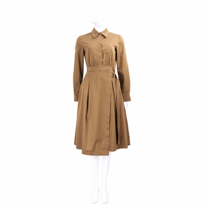 Max Mara BERBICE 微彈性棉釦環裁片裙咖棕色襯衫式洋裝 連身裙