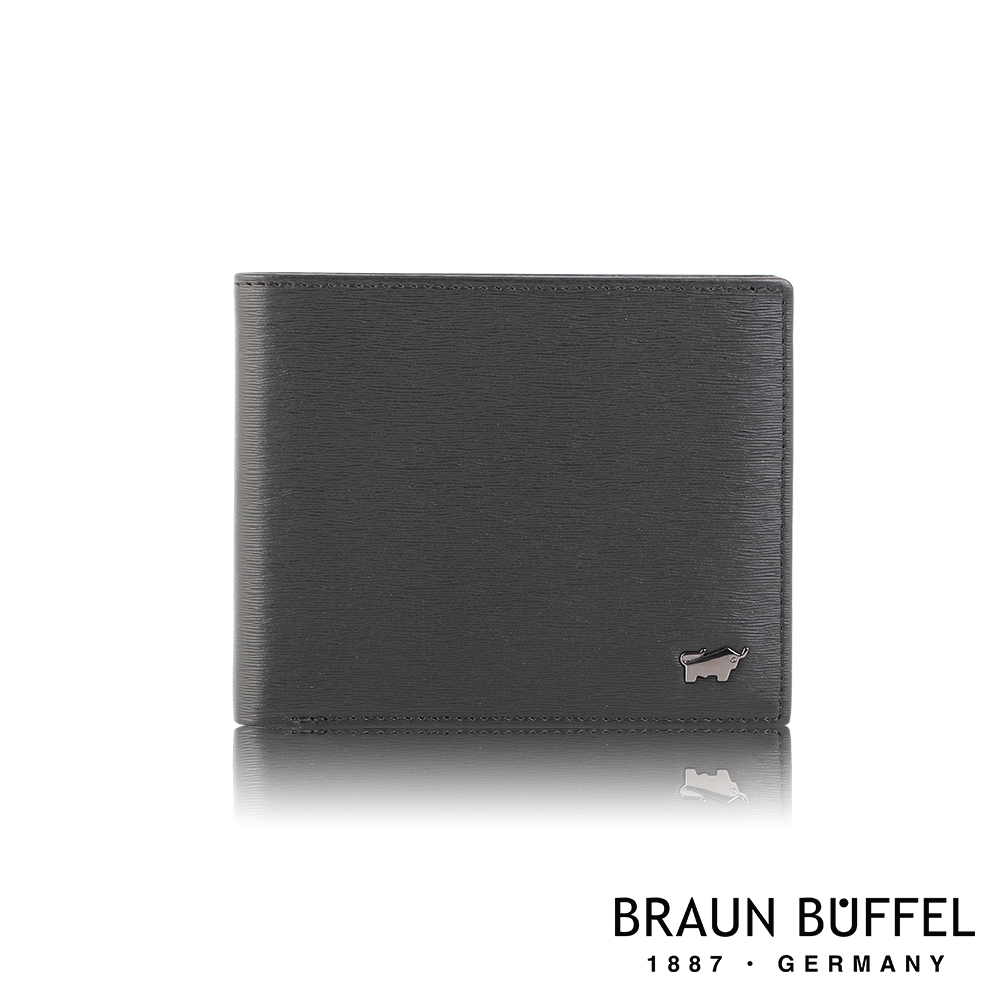 【BRAUN BUFFEL 德國小金牛】台灣總代理 波索 12卡中間翻透明窗短夾-黑色/BF386-317-BK