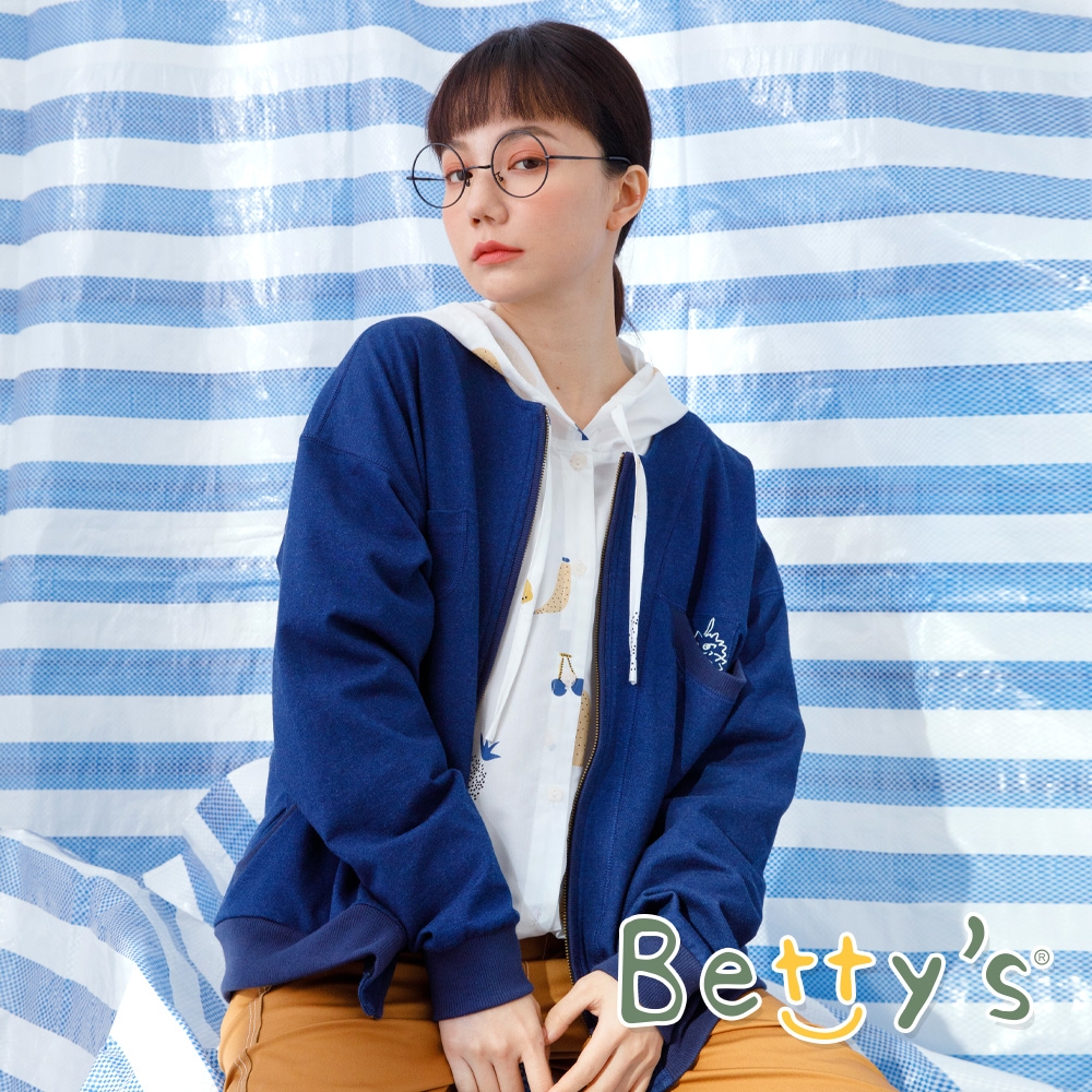 betty’s貝蒂思　圓領落肩羅紋外套 (深藍)