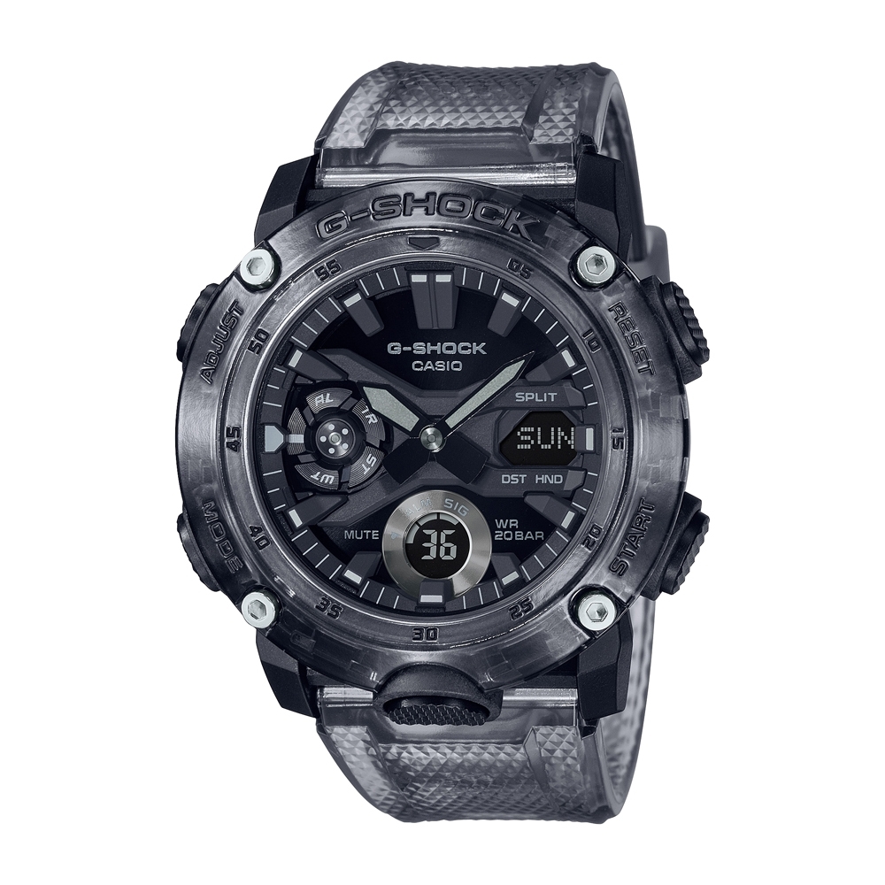 CASIO卡西歐 G-SHOCK 半透明 酷灰透 碳纖維錶殼 替換式錶帶 GA-2000SKE-8A_48mm