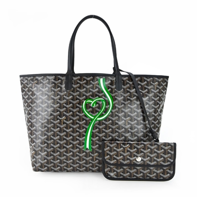 GOYARD 限定款絲帶心形防水帆布LOGO子母購物包(小/黑)