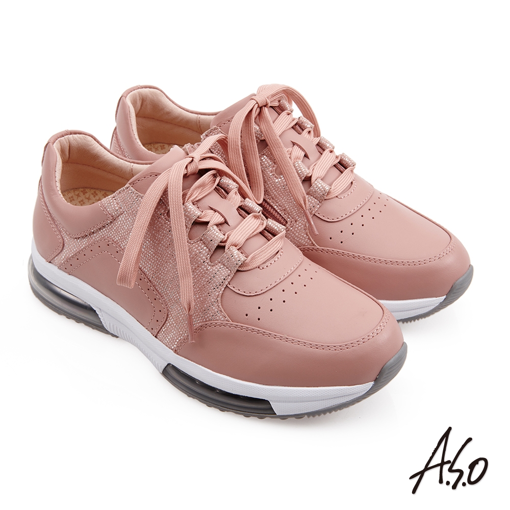A.S.O 萬步健康氣墊鞋 側拉鍊雙氣囊休閒鞋-粉紅