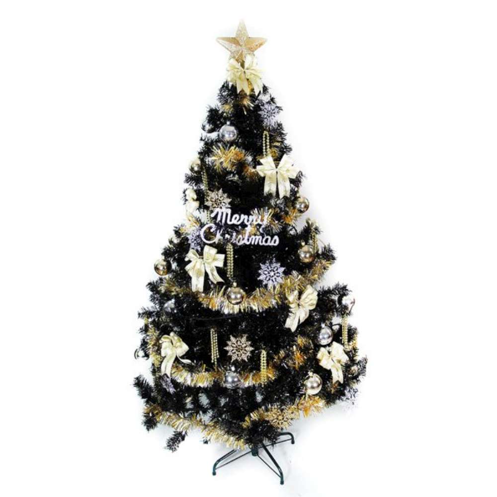 摩達客 台灣製4尺時尚豪華版黑色聖誕樹(+金銀色系配件組)(不含燈)本島免運費