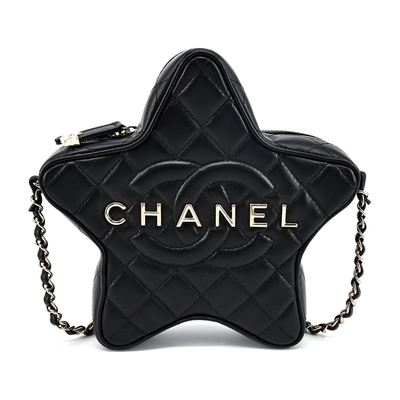 CHANEL Star Handbag 經典雙C LOGO小羊皮星星肩背/斜背包(黑色)