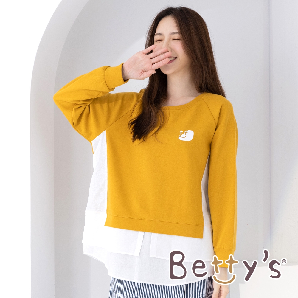 betty’s貝蒂思　圓領印花假兩件拼接T-shirt(深黃)