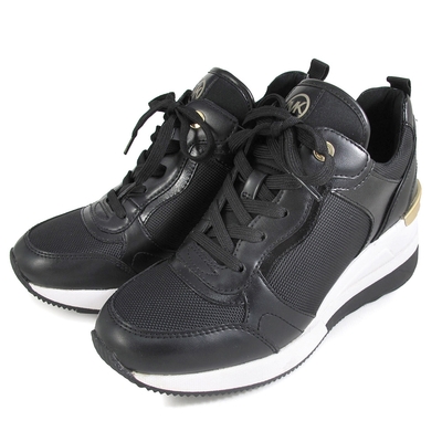 MICHAEL KORS Crista Trainer 金字圓標Logo異材質混搭老爹增高休閒鞋(黑色)