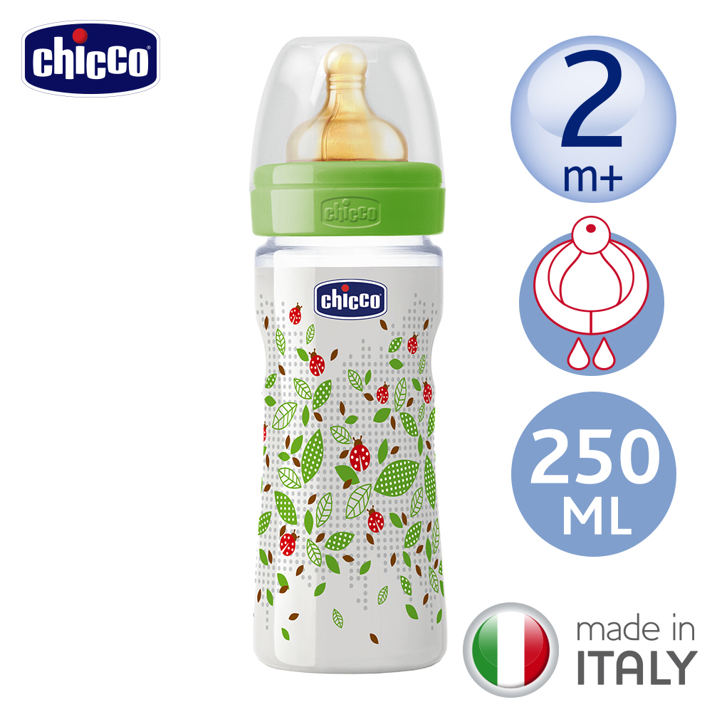 chicco-舒適哺乳-自然田園乳膠PP大奶瓶250ml-附單孔2m+奶嘴