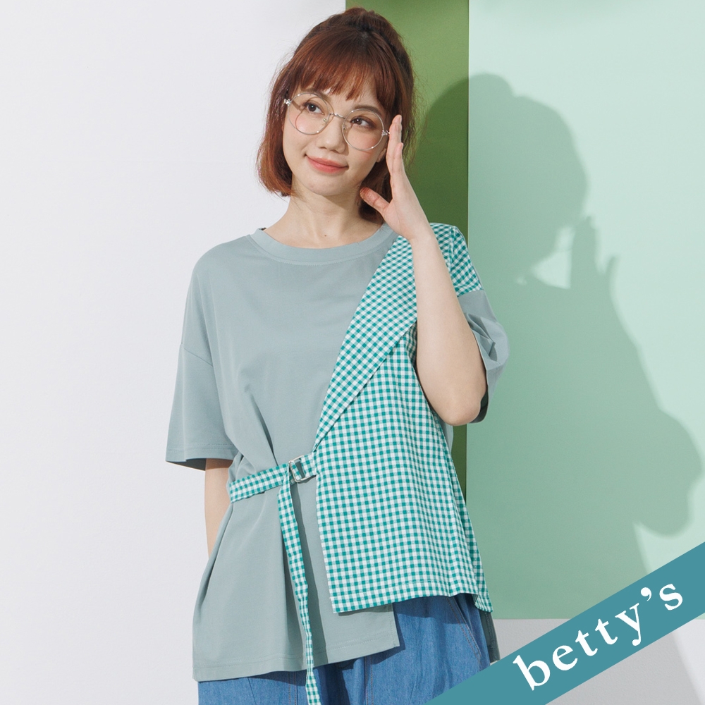 betty’s貝蒂思　格紋拼接綁帶寬版上衣(綠色)