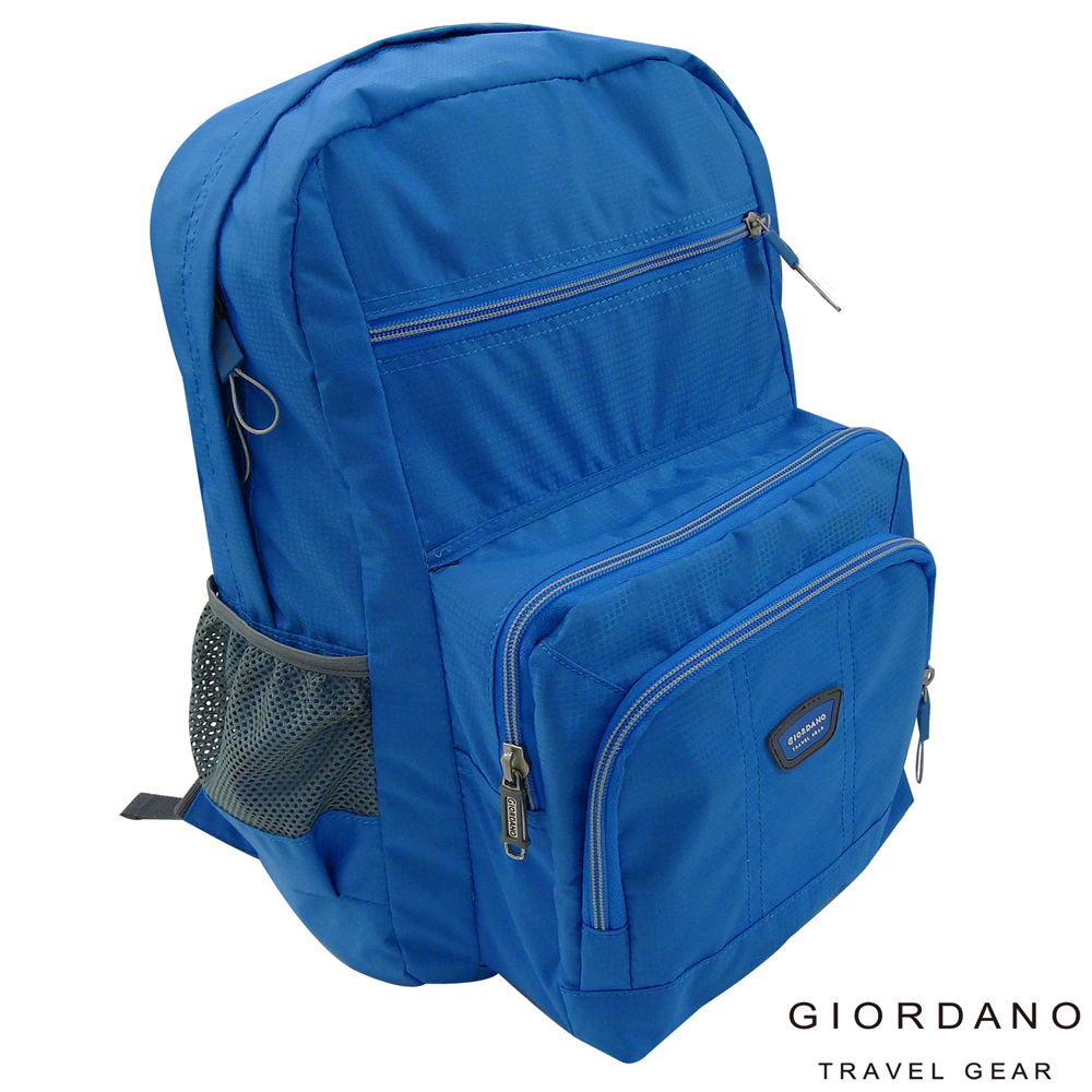 GIORDANO 佐丹奴休閒格紋可折疊後背包(天空藍)