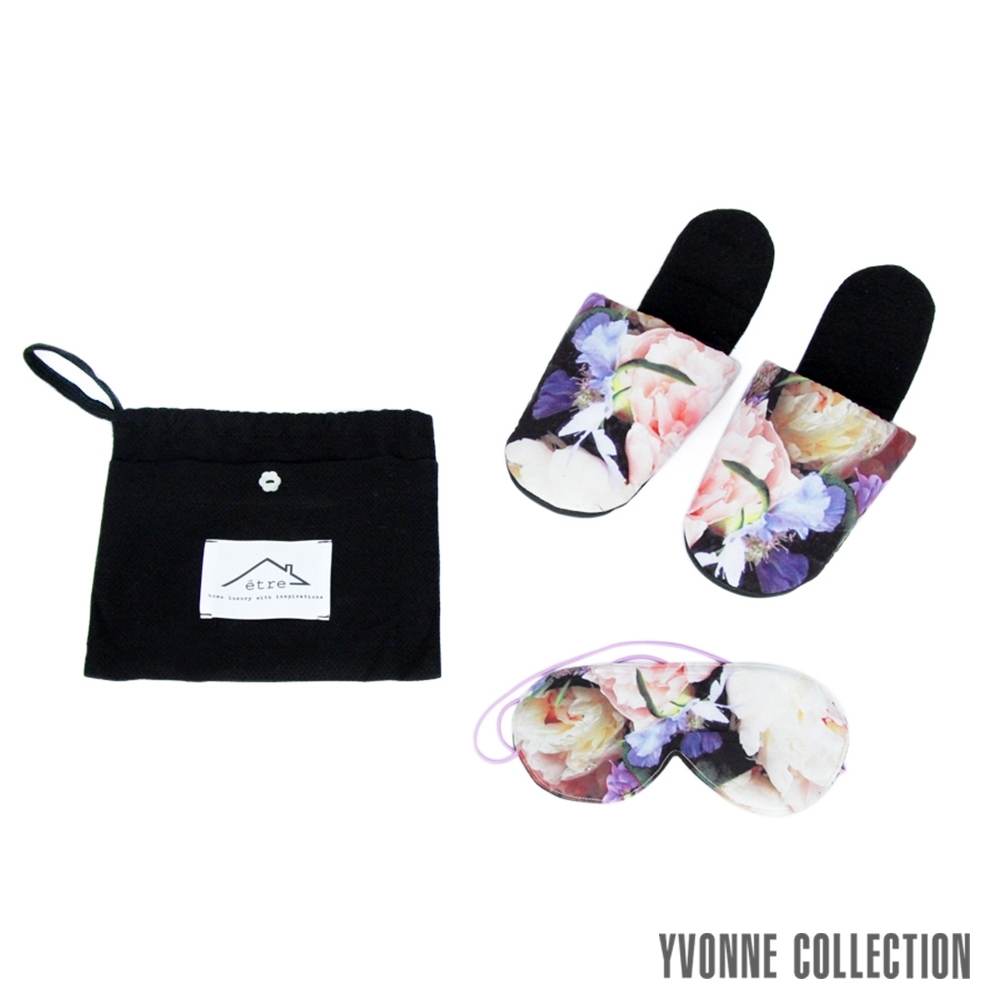 YVONNE COLLECTION 花團錦簇數位印花旅行組(拖鞋+眼罩)-粉 (兩尺寸可選)