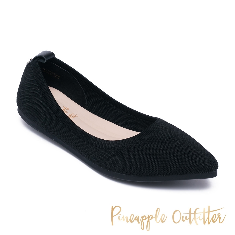 Pineapple Outfitte-FARID 針織尖頭舒適平底娃娃鞋-黑色