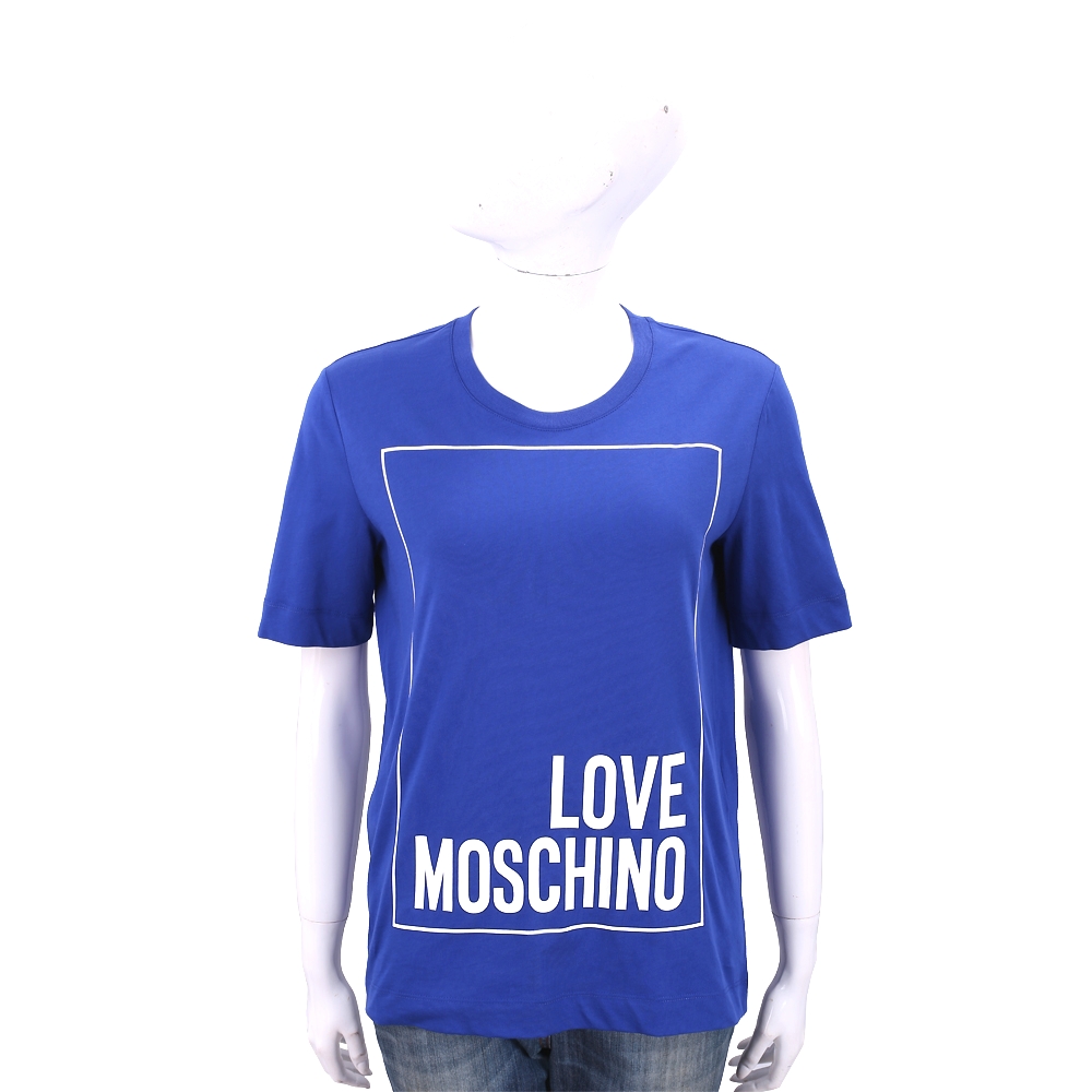 LOVE MOSCHINO 方框字母藍色寬版棉質T恤