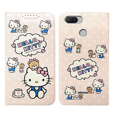三麗鷗授權 凱蒂貓 紅米6 粉嫩系列彩繪磁力皮套(小熊)