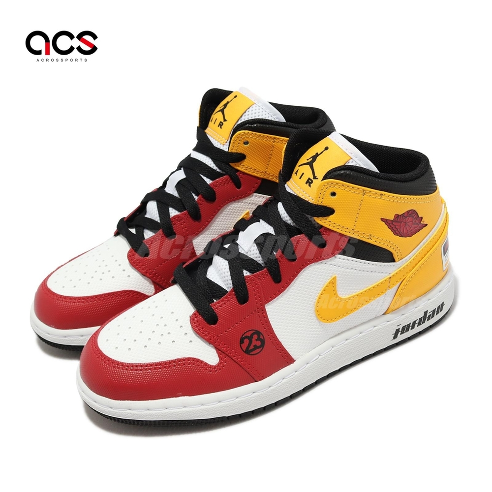 Nike 休閒鞋Air Jordan 1 Mid SE GS 大童女鞋紅黃Motorsports DJ0336