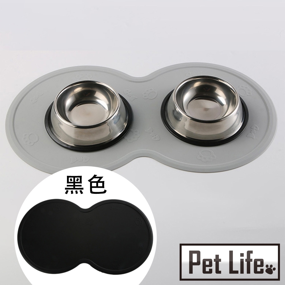 Pet Life 貓狗寵物專用防滑防水進食矽膠餐墊-黑