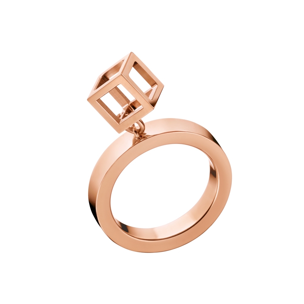 CALVIN KLEIN Da戒指 系列鏤空立體方塊造型玫瑰金戒指-7