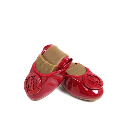 viina經典LOGO鏡面釦漆皮摺疊鞋 - 紅