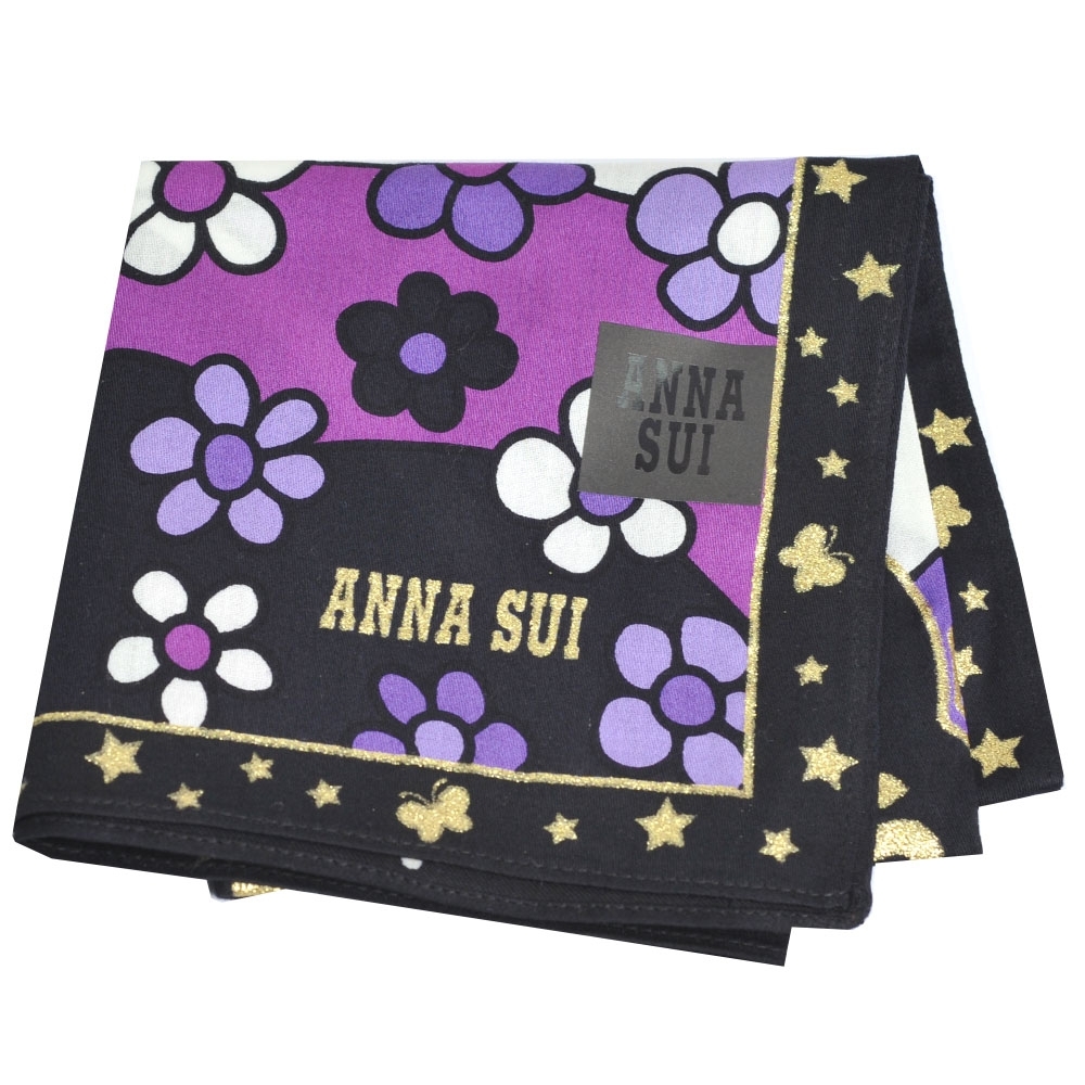 ANNA SUI SWINGING TOKYO系列圖騰字母LOGO帕領巾(黑/紫)