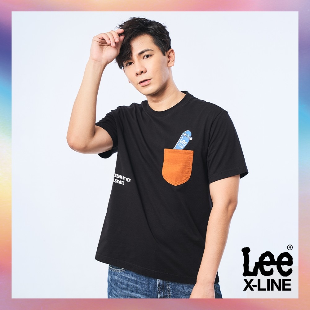 【X-LINE】Lee 男款 胸前口袋俏皮滑板短袖圓領T恤 魔力黑