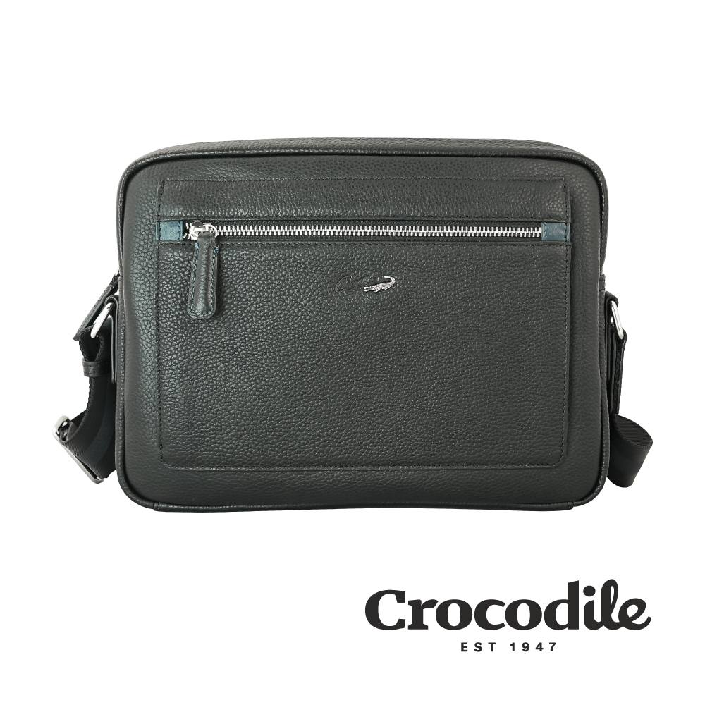 Crocodile 鱷魚皮件 Match 2.0系列 荔紋 橫式斜背包(M) 側背包-0104-09203-黑咖兩色