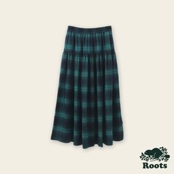 Roots女裝-率性生活系列 法蘭絨休閒長裙-綠色