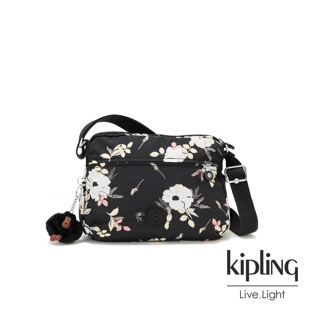 KIpling 浪漫花卉多拉鍊實用側背包-CORA S