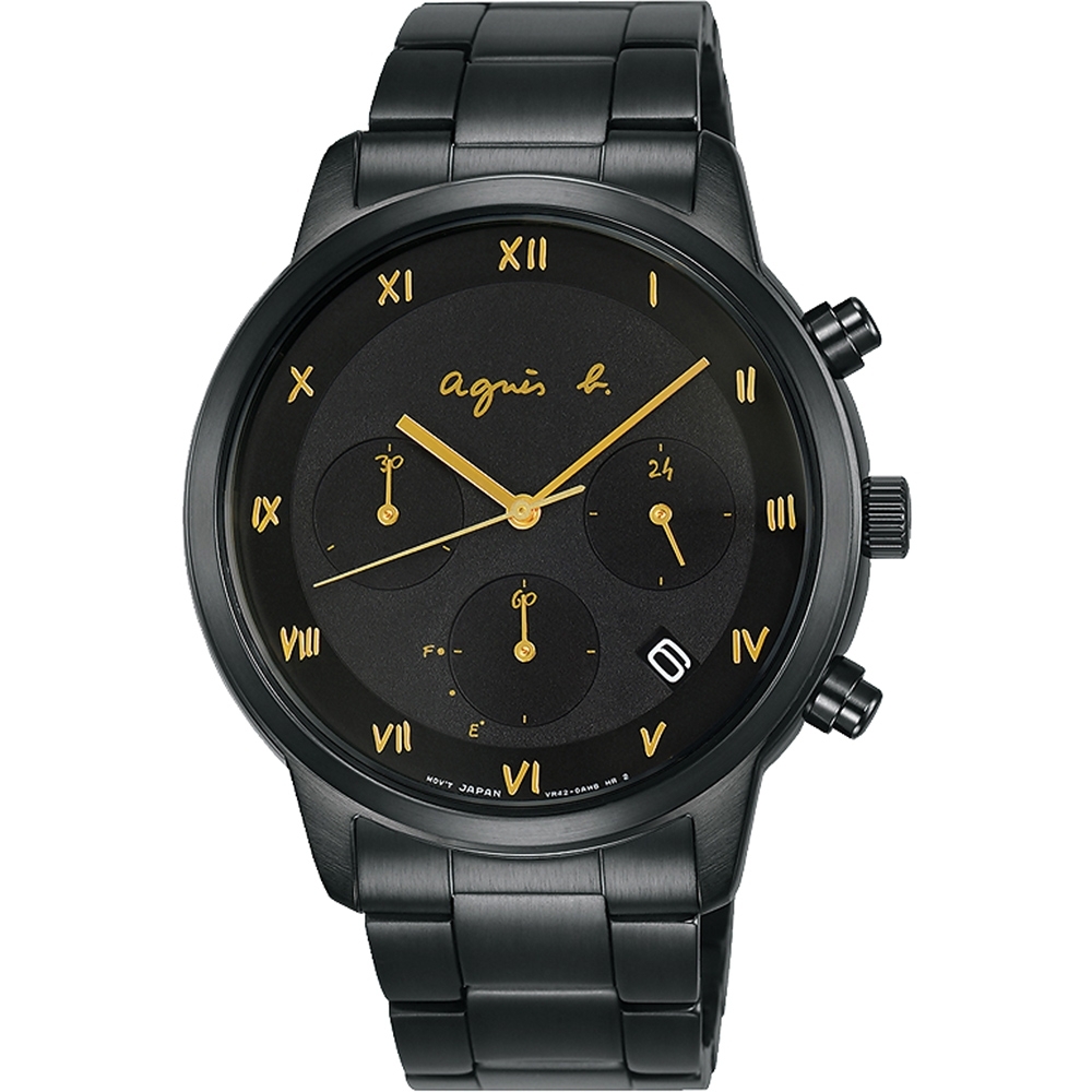agnes b. 法國時尚太陽能計時手錶(BZ5005P1)-黑/42mm