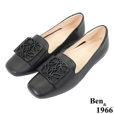Ben&1966高級頭層牛皮時尚方頭包鞋-黑(236091)