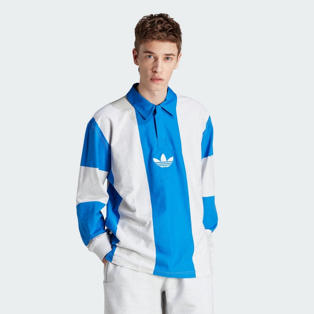 ADIDAS HACK RUGB TEE 三葉草 男長袖POLO衫-白藍-IM4584