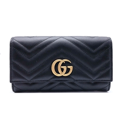 gucci gg marmont絎縫紋牛皮金屬雙g logo長夾(443436-黑)