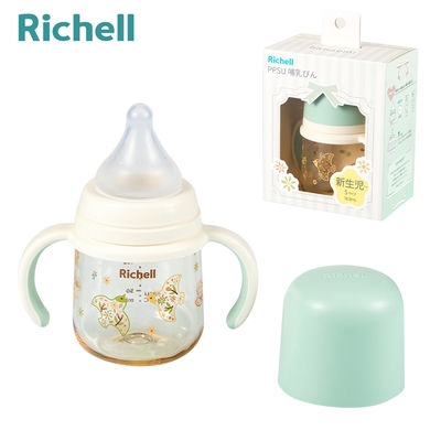 【Richell 利其爾】HE初心系列- PPSU寬口雙握哺乳奶瓶 160mL 繁花翼