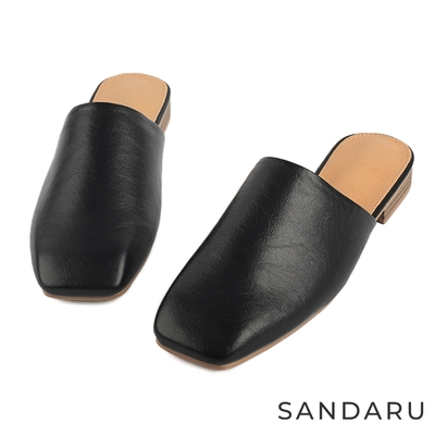 山打努SANDARU-穆勒鞋 方頭深口素面低跟拖鞋-黑