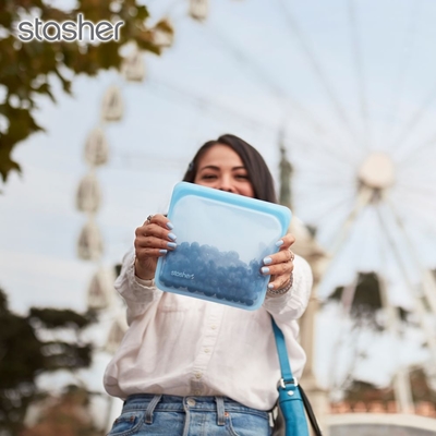 美國Stasher 彩虹系列白金矽膠密封袋-方形藍(食物袋/保鮮袋/收納袋)