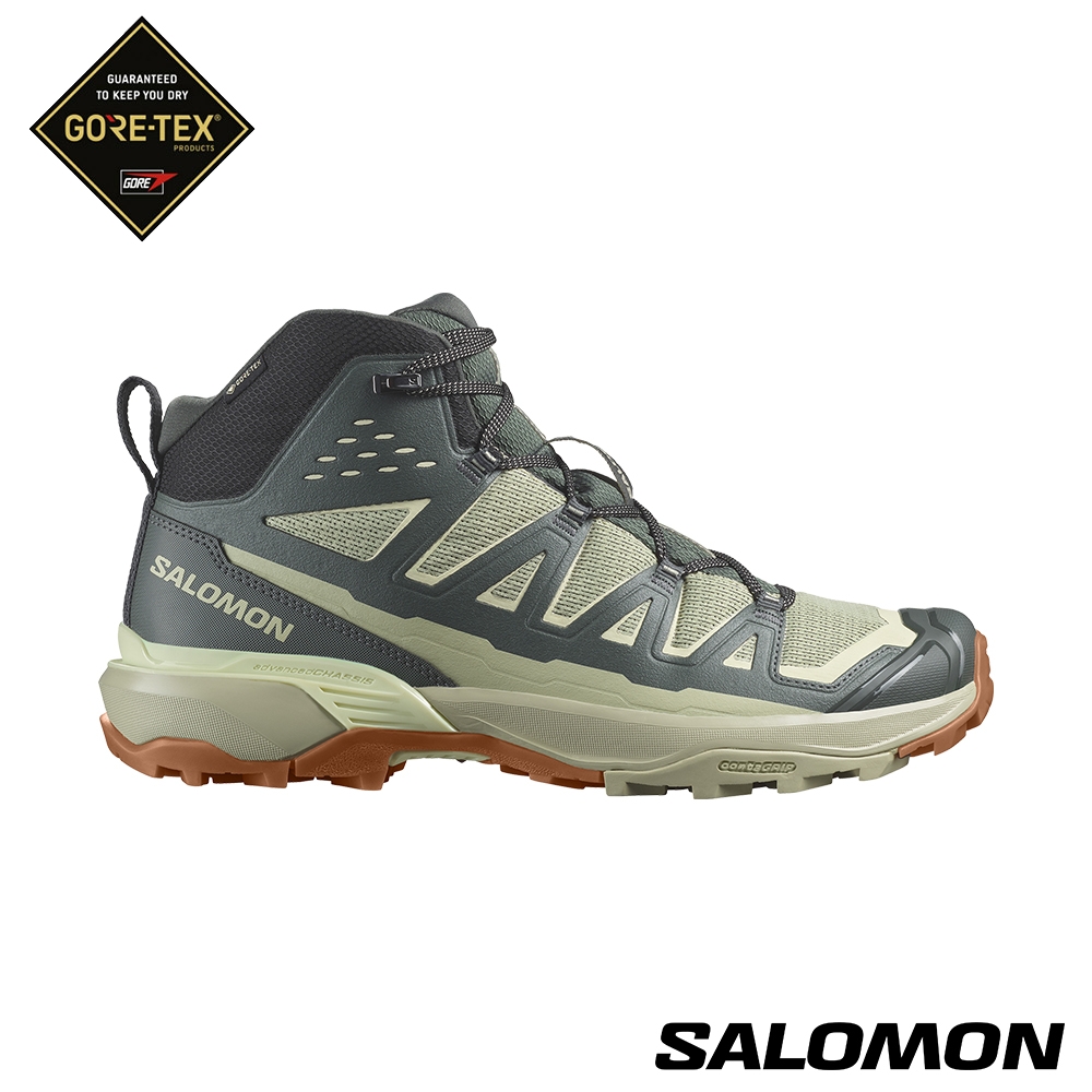 官方直營 Salomon 男 X ULTRA 360 EDGE Goretex 中筒登山鞋 綠/綠/黃