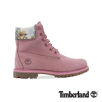Timberland 女款粉色磨砂革花型圖案鞋領六吋靴|A1W1S
