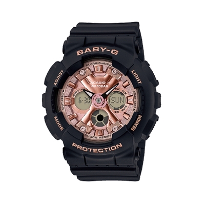 CASIO 卡西歐 BABY-G 雙顯手錶BA-130-1A4-黑x玫瑰金/51.2mm
