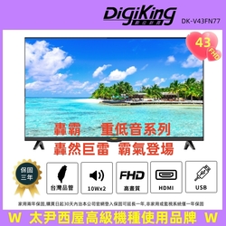 【DigiKing 數位新貴】轟霸重低音43吋美學無邊FHD低藍光液晶顯示器(DK-V43FL77)
