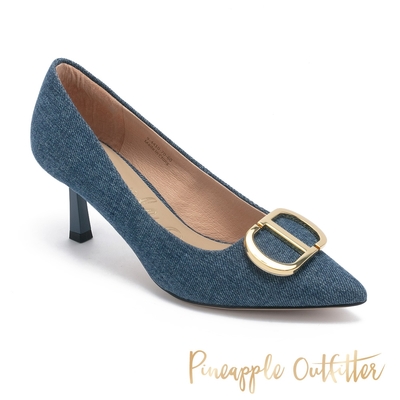 Pineapple Outfitter-GESINE 法式金釦牛仔高跟鞋-牛仔藍