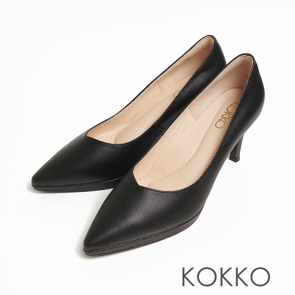 KOKKO極致平穩舒壓軟墊手工尖頭細高跟鞋霧面黑 product image 1