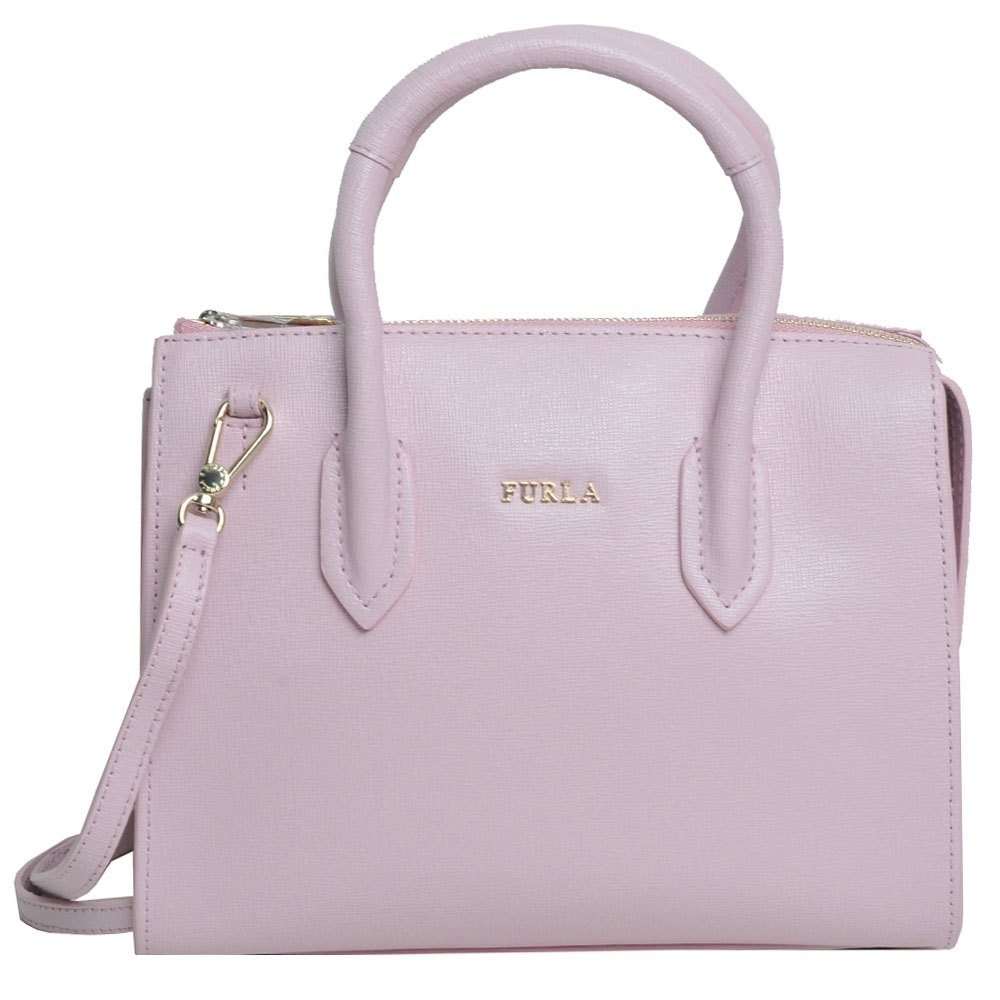 FURLA PIN MINI SATCHEL 皮革壓紋兩用手提斜背包(粉紅)