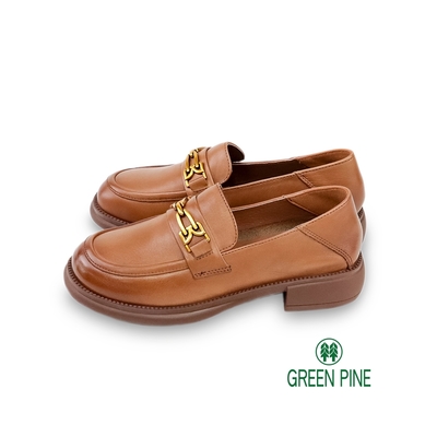 GREEN PINE全真皮擦色兩穿寬楦粗跟樂福鞋咖啡色(00338336)