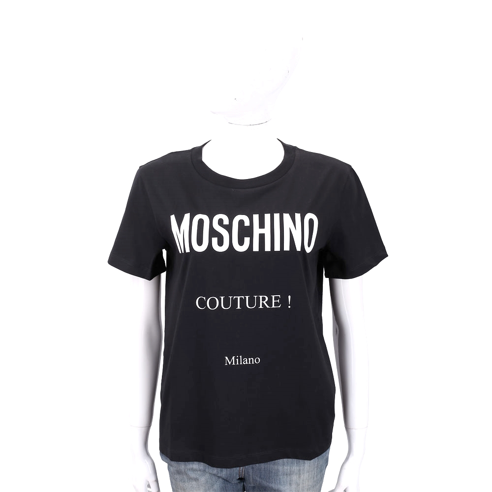 MOSCHINO 品牌LOGO印花黑色棉質T恤