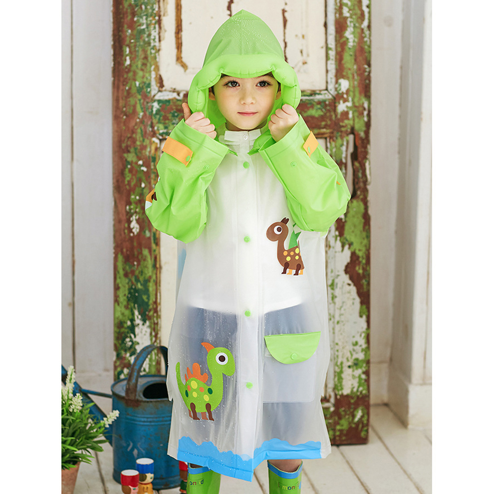 半島良品 韓國動物充氣帽兒童雨衣雨鞋-綠色恐龍S