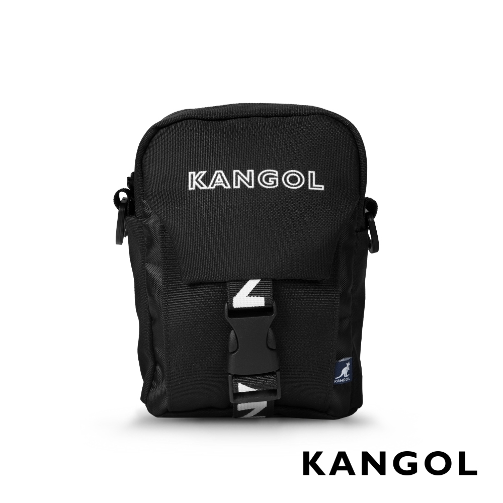 福利品 KANGOL LIBERTY系列 韓版潮流LOGO背帶小型插釦側背包-黑色