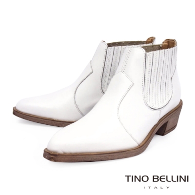 Tino Bellini義大利進口拼接線條皮革造型中跟短靴_白