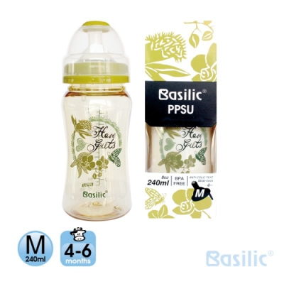 貝喜力克 Basilic 防脹氣PPSU寬口大奶瓶240ml-M(優惠兩入組)