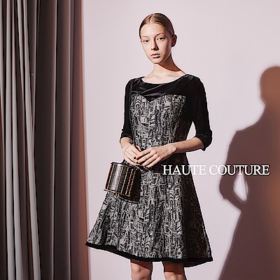 Haute Couture 高定系 馬甲式立體提花燈芯絨造型禮服洋裝-炭灰黑