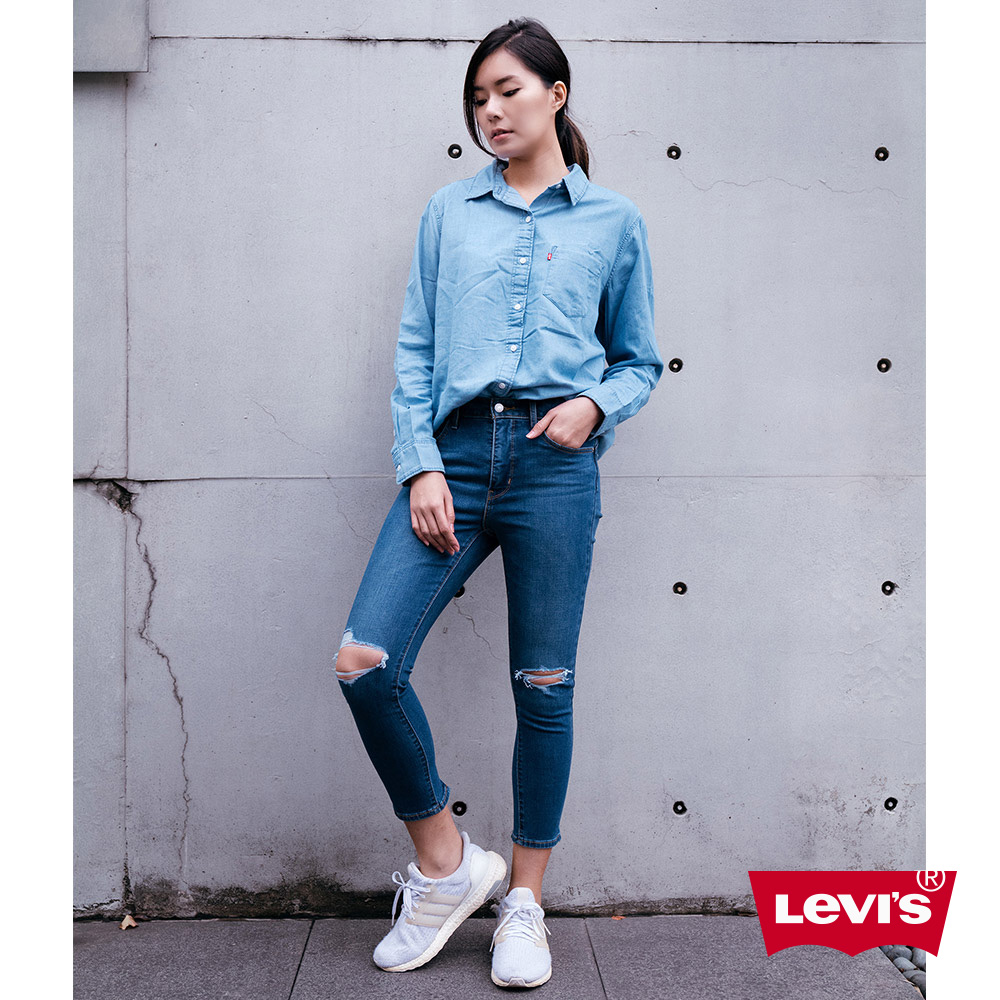 Levis 女款 Revel 高腰緊身提臀牛仔褲 超彈力塑形布料 後褲管拉鍊設計